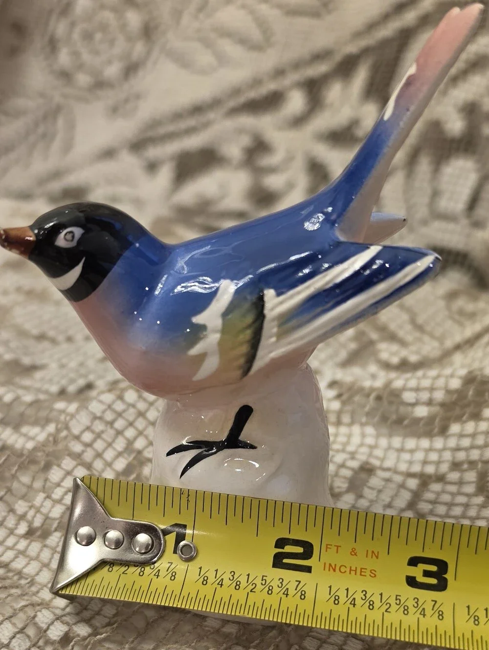 Vintage Japan Porcelain Bluebird Figurine Small Ceramic Bird Tree Stump